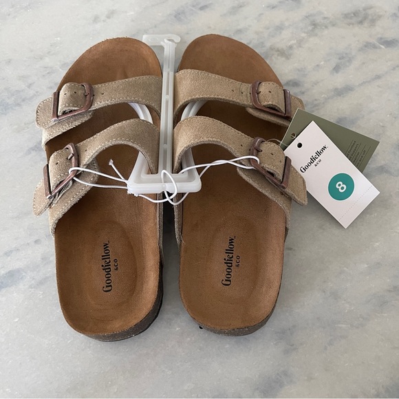 Goodfellow & Co Other - Goodfellow & Co Suede Double Buckle Slide Sandals Tan Size 8 NWT Cork Footbed
